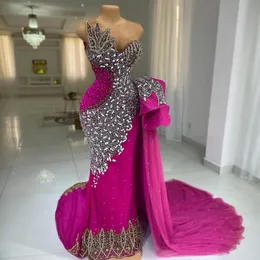 2024 Luksusowy Fuchsia Aso Ebi Ebi Sukienki balowe iluzja syrena wieczorowe sukienki Abendkleider na specjalne okazje Drugi suknie recepcyjne Vestido AM1004