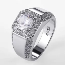 Anelli di banda Luxury 925 MENS in argento sterling AAA Crystal Zircone Anello nuziale Shining Noble Engagement Party Stamp Plata Stamp J240527