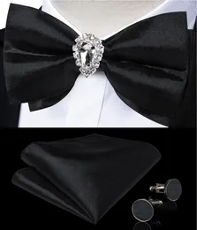 Bow Binds Männer schwarzer fester vorgebundener Krawatten -Taschentuch Manschettenknöpfe mit Kristallring Luxus Bogenknoten für Hochzeitsabschlussmenschen Smoking Anzüge