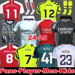 VERSÃO DO PLAYER DO FANSO Smith Rowe Rice Soccer Jerseys Havertz G. Jesus Saka 2024 2025 Odegaard Martinelli Saliba Arsen 23 24 25 Camisa de futebol Men crianças