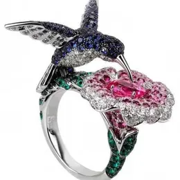 Ins Fashion Flower and Bird Pierścienie biżuteria 925 Srebrny prezent świąteczny dla kobiet w stylu złota srebrne kolczyki 1 szt.