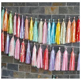 Party Decoration Candy Iridescent Tassel Garland Rainbow Banner Bunting Wedding Birthday Baby Shower Diy Hanging Decor Colorf 18Colors DHBVF