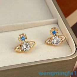 2024 Designer Luxury Xitai Queenjewellery Stud Saturn Ring Huge Flash Small Net Red Same Silver Needle Earrings Tiktok