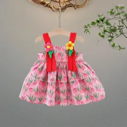 소녀 드레스 여자 드레스 여름 어린이 입는 아름다운 튤립 3 차원 꽃 공주 한국 버전 고삐 아이
