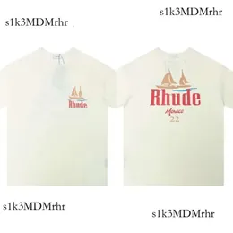 قمصان Rhude Brand Printed T Shirt Men Women Round Recer T Shirts Spring Summer Street Street Quality Top Tees Size S XL Camiseta Cheap Rhude Tshirt 923