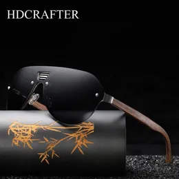 Sunglasses HDCRAFTER 2021 Mens Rimless Polarized Walnut Wood Mirror Lens Sun Glassess Women Brand Design Oversized Glasses 254p