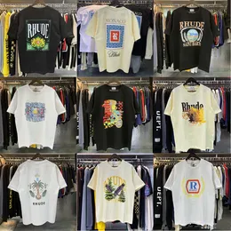 Rhude 셔츠 남성 티셔츠 티 디자이너 캐주얼 셔츠 대형 통기성 마른 T 셔츠 Rhude T-Shirt 100% Cotton Summer Short Sleeve Size S-XL