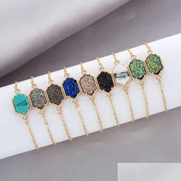 Цепная роскошная дизайнер Druzy Wire Bangle Baux Geometric Natural Stone Bracelets для женщин модных украшений подарки подарки Dhfkk