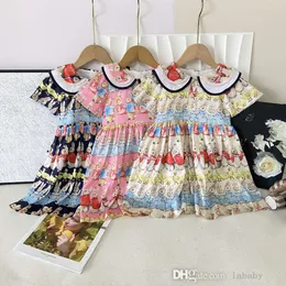 Roupa de meninas roupas de verão vestido crianças roupas de mangas curtas Crew pescoço A-line Salia 2024 Novo desenho animado fofo Little Rabbit Princess Dresses Roupfits