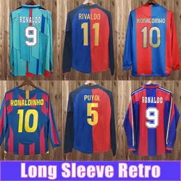 96 97-16 17 Rivaldo Retro Long Sleeve Soccer Jerseys Xavi Puyol A. Iniesta Ronaldinho Suarez Ibrahimouic Giovanni Pique Henry Home Away Football Shirts 666