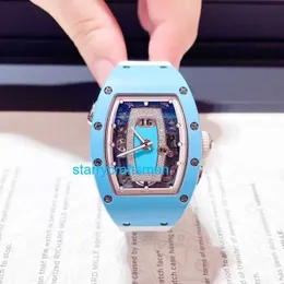 Richamills Luksusowe zegarki mechaniczne chronograf Mills Womens Series 5263x344mm Automatyczny kalendarz mechaniczny Watch Watch Blue Ceramic Side Platin Stya