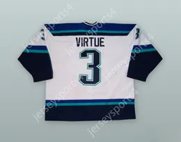 Terry Virtue personalizzato 3 Worcester ICECATS White Hockey Jersey Top Stitched S-M-L-XL-XXL-3XL-4XL-5XL-6XL