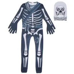 Pojkar Ghost Skull Skeleton Jumpsuit Cosplay Costumes Party Halloween Kids Bodysuit Mask Fancy Dress Children's Halloween Props 239V