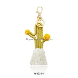 Party Favor Hand Woven Ups Cactus Key Chain Accessories Bohemian Botanical Flower Tassel Bag Pendant Female Drop Delivery Home Garde Dhot6