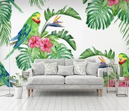 壁紙CJSIRトロピカル水彩の花と鳥の背景壁カスタム大きな壁画緑の壁紙Papel de Pared Para Quarto