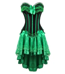 Koronkowe sukienki gorsetowe Burlesque Plus Size bieliznę z sukienką Zip Bustier gorset spódnice dla kobiet impreza gotycka lolita seksowna zielona Korsett 6xl9958998