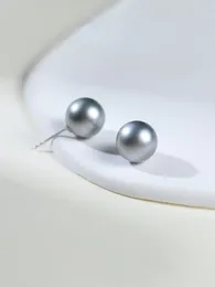 Orecchini per borchie autentica perla per donne 9-10 mm naturale rotondo akoya grigio semplice per matrimoni gioielli 925 argento sterling