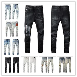 Designer jeans franska fashionabla mäns cykelhål elastiska denim casual jeans mäns snäva byxor elastiska 2024 topp