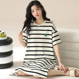 Women's Sleepwear Black Strip Nightdress Plus Size Milk Korean Sleepshirt Silk Cotton Women Nightgowns Short Sleeve Casual Woman Leisure