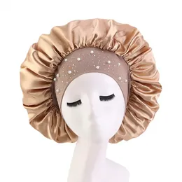 All Sky Star Diamond Elastic Wide Rimmed Imitation Silk Nightcap Duże satynowe okrągłe czapkę kobiet chemioterapia czapka do pielęgnacji włosów