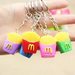 30pcs Creative Personalized Keychain Trinkets Mini Simulation Food French Fries Keyring Chain Jewelry Bag Charm Pendant Mixed Colors 2329