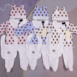 Nyfödd designer Rompers Kids Fashion Designers Jumpsuits Girls Boys Cartoon Bear Romper Hats Set Baby 100% Cotton Jumpsuit Barn Kläder CXD2405279-12