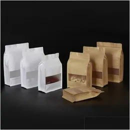 詰め物袋卸売クラフトスタンドポーチ再利用可能な紙袋窓密封可能な食品保管ドロップ配達室SCOL​​L BU DH3EL