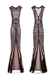 Gelegenheitskleider Frauen 1920er Jahre Great Gatsby Kleid Long 20s Flapper Vintage O Hals ärmellose Rückenlose Maxi -Party für Prom Cocktail5250997
