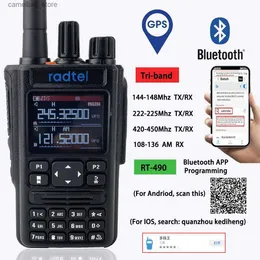 Toy Walkie Talkies Radtel RT-490 Six Band Huateur Ham 2-Way Radios 256 CH Aviation Band Walkie-Talkie Bluetooth App GPS USB-C AM التردد RX Q240527