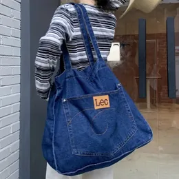 Mode coole große Denimbeutel Frauen Collage Student Book Back Großkapazität weiche Denim Umhängetasche Käufer Tasche Handtaschen Bolso Sac 240527