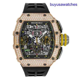 Титановые RM запястье Watch RM11-03 Хронограф Flyback Diamond Rose Gold Mens Watch RM1103 Автоматические механические турбильонные часы