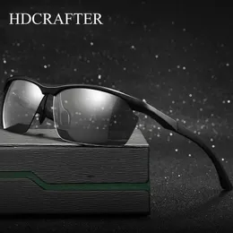 Okulary przeciwsłoneczne hdcrafter marki projekt bez krawędzi Pochromic Mężczyźni spolaryzowani aluminiowe magnez jazda na okulary UV400 Oculos 254B