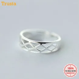 С боковыми камнями TrustDavis 925 Solid Real Silerling Silver Hollow Polygon Hail Ring