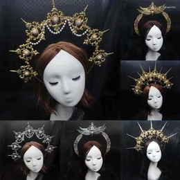 Headwear Hair Accessories Hair Clips DIY Material Package Gothic Halo Crown Headband Vintage Church Mary Baroque Virgin Tiara Headwear Lolita Headpiece Accessori