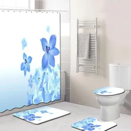 Bath Mats 4Pcs Set Bathroom Rugs Set Anti Slip Waterproof Shower Curtain Pedestal Rug Lid Toilet Cover Mat Home Decor 243Q