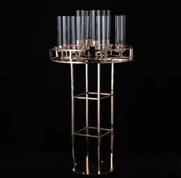 Metal Candelabra Candled Stand Stand Road Lead Wedding Piece Central Flower Rack para Eventor Center Table Decoration