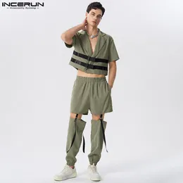 Incerun 2023 Stile Americano Nuovi Set Da Uomo Zaino Fibbia Solido Tutto-Fiammifero Camicie Corte Pantaloni Vuoti Gündelik Pezzi seti S-5XL
