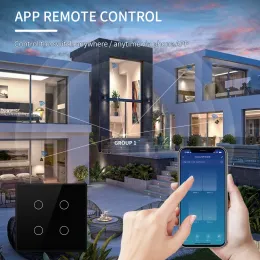 Tuya WiFi Smart Switch Brasil Standard 4x4 Tamanho Touch Sensor 4/6/8 Gangue Light Light Switch Voice Control por Alexa Google Home