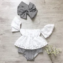 Conjuntos de roupas Lioraitiin 3pcs Conjunto 0-24m Nascido Roupas meninas Roupas fofas de verão fora de renda ombro Tops