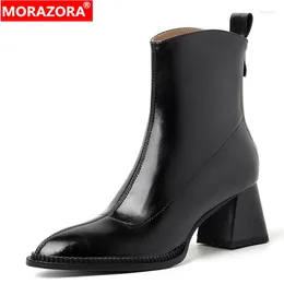 Boots Morazora بالإضافة إلى حجم 34-42 كاحل جلدي أصلي للنساء أحذية مكتنزة عالية الكعب