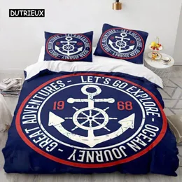 Bedding Sets Anchor Duvet Capa Navy Blue Ocean Sett para crianças meninos Decoração do quarto de poliéster tema náutico