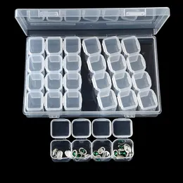 Ящики для хранения мусорные баки Clear Jewellery Box Контейнер со съемными разделителями 28 сетки ногтевые арт страза Алмаза Серьги Серьги 242A