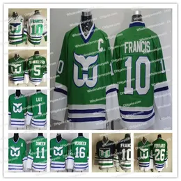 Vintage Hartford Whalers Jersey 10 Ron Francis Black Green Ed 9 Gordie Howe 5 Samuelsson 26 Ferraro 11 Dineen 1 Liut camisas de hóquei