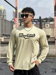 マッスルフィットネスメンズバスケットボールブラザートレーニングジャージーカジュアルルーズスポーツメッシュ長袖Tシャツメンズトップ240521