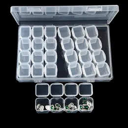 Ящики для хранения мусорные баки Clear Jewellery Box Контейнер со съемными разделителями 28 сетки ногтевые арт страза Алмаза Серьги Дисплей 274S