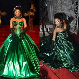 Glänzende grüne Abendkleider Schatz Hals Illusion Abend Party Kleider Vestidos de Ball Gown Celebrity Dress mit Korsett