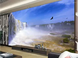 Papéis de parede Decoração da montanha Home Mountain cachoeira pintura de pintura de quarto TV Penaria 3D papel de parede personalizado