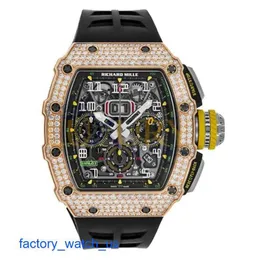 Современные RM Запястья Watch RM11-03 Хронограф Flyback Diamond Rose Gold Mens Watch RM1103 Автоматические механические турбиллинские часы движения