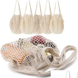 Depolama Çantaları Yeniden Kullanılabilir Ürün Torba Mağazası Bakkal Pamuk Örgü Market String Net El Totu Meyveler Sebzeler Damla Damlası Ev G Dhaum