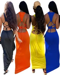 Senyu Sprzedawanie damskiej odzieży ulicznej Casual Tank Oneck Lace Up Open Back Slim Maxi Dress Mash